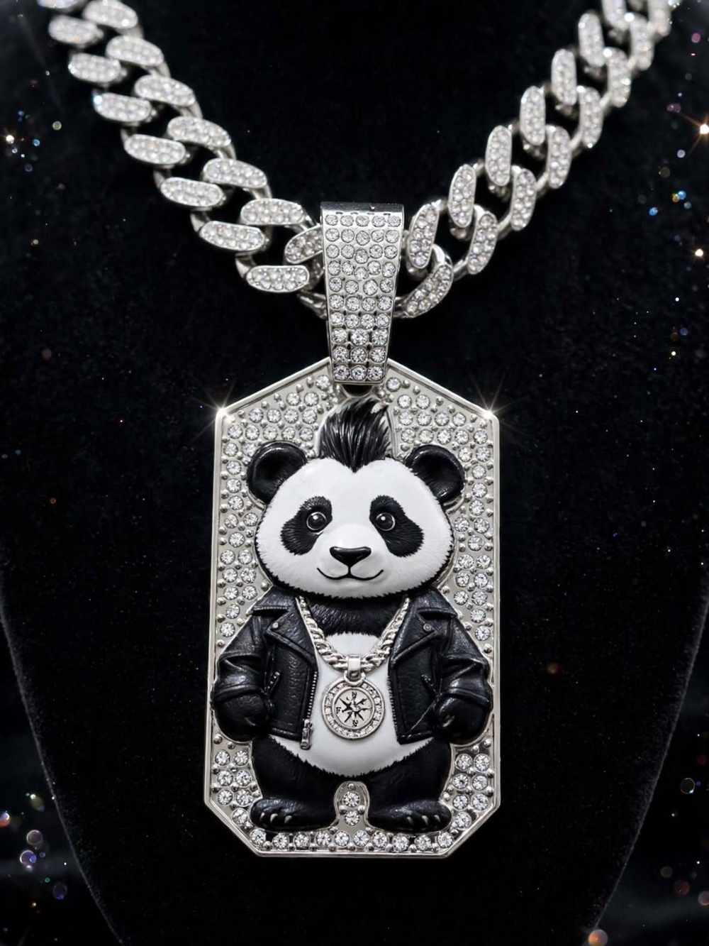 BOSS PANDA - Iced Cuban Chain + Enamel Dog Tag Pendant